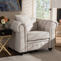 Baxton Studio RX1616-Beige-CC Alaise Modern Classic Beige Linen Tufted Scroll Arm Chesterfield Chair